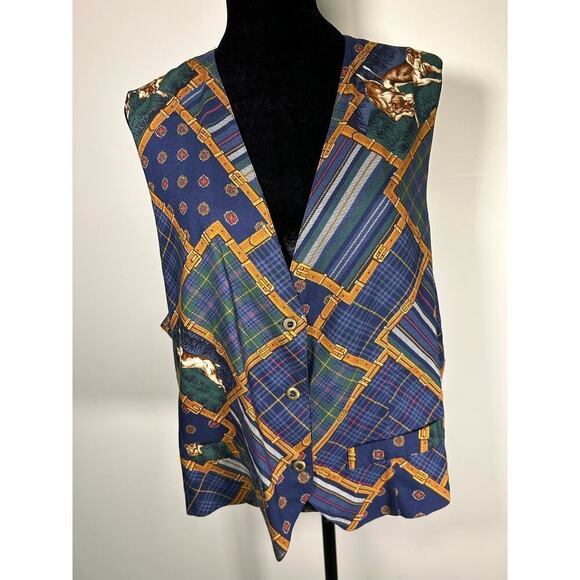 vintage 80's linen double sided print vest size M-L - Picture 1 of 11